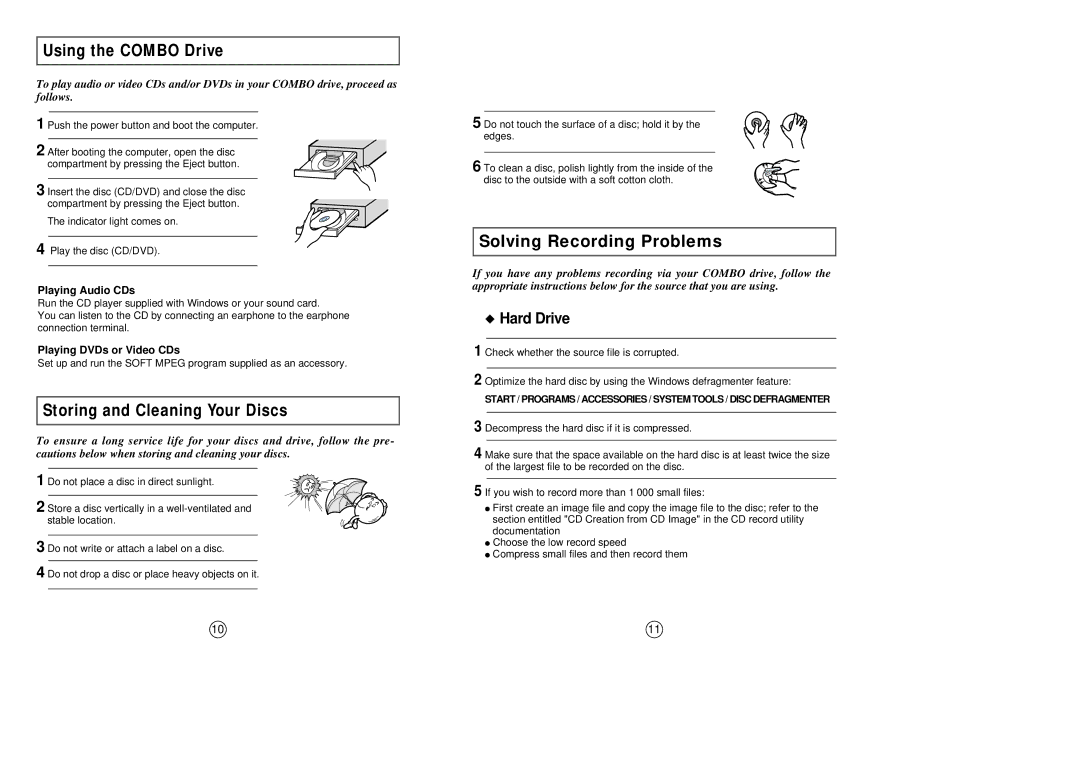 Samsung SM-308 manual Playing Audio CDs, Playing DVDs or Video CDs 