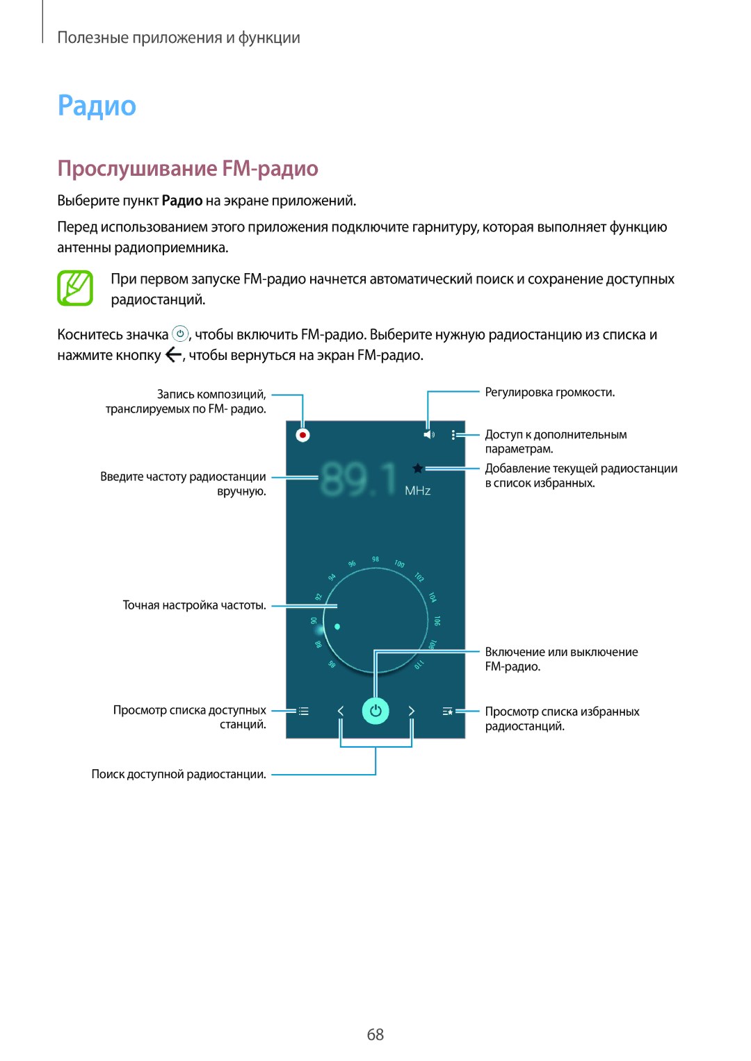 Samsung SM-A300FZBDSER, SM-A300FZKDSER manual Радио, Прослушивание FM-радио 