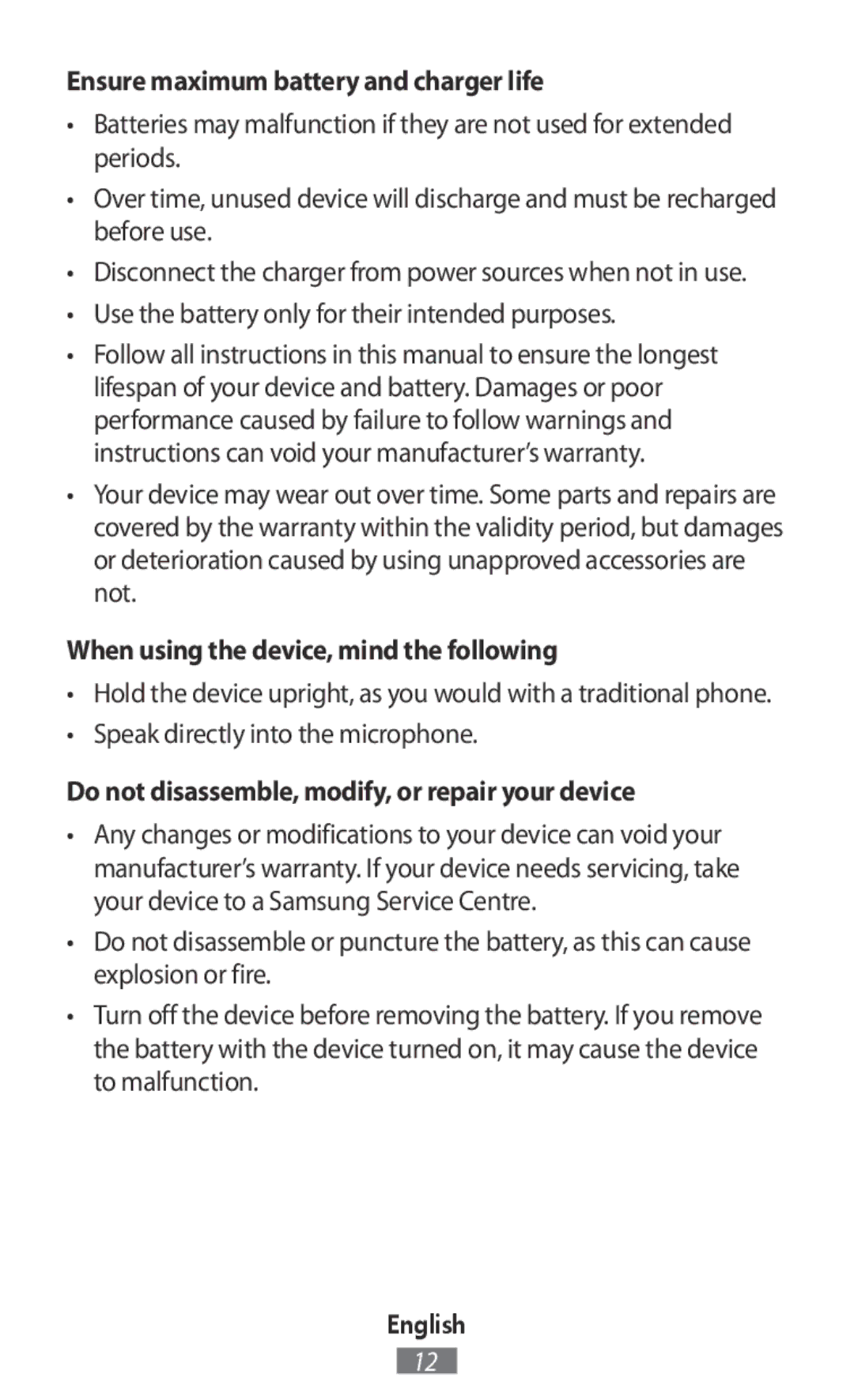 Samsung SM-A300FZKUTCL, SM-A300FZDDSEE Ensure maximum battery and charger life, When using the device, mind the following 