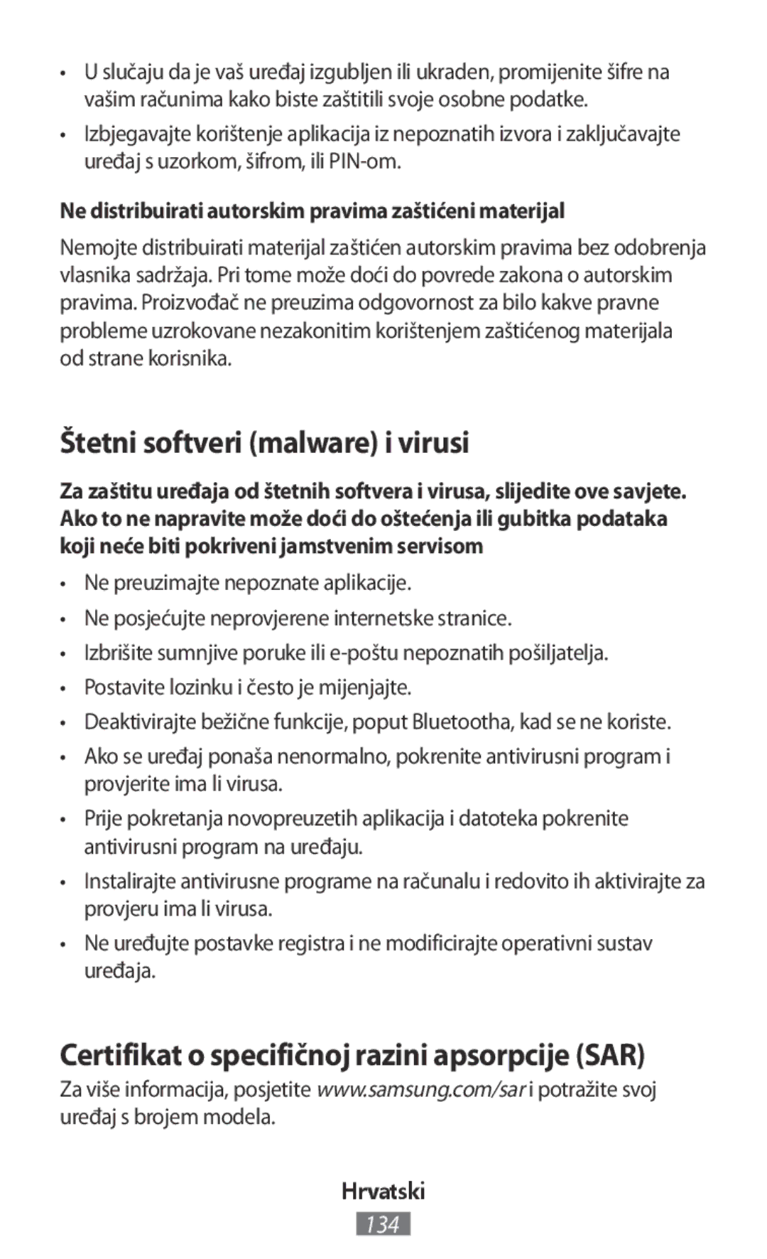 Samsung SM-T580NZKEPHE manual Štetni softveri malware i virusi, Ne distribuirati autorskim pravima zaštićeni materijal 