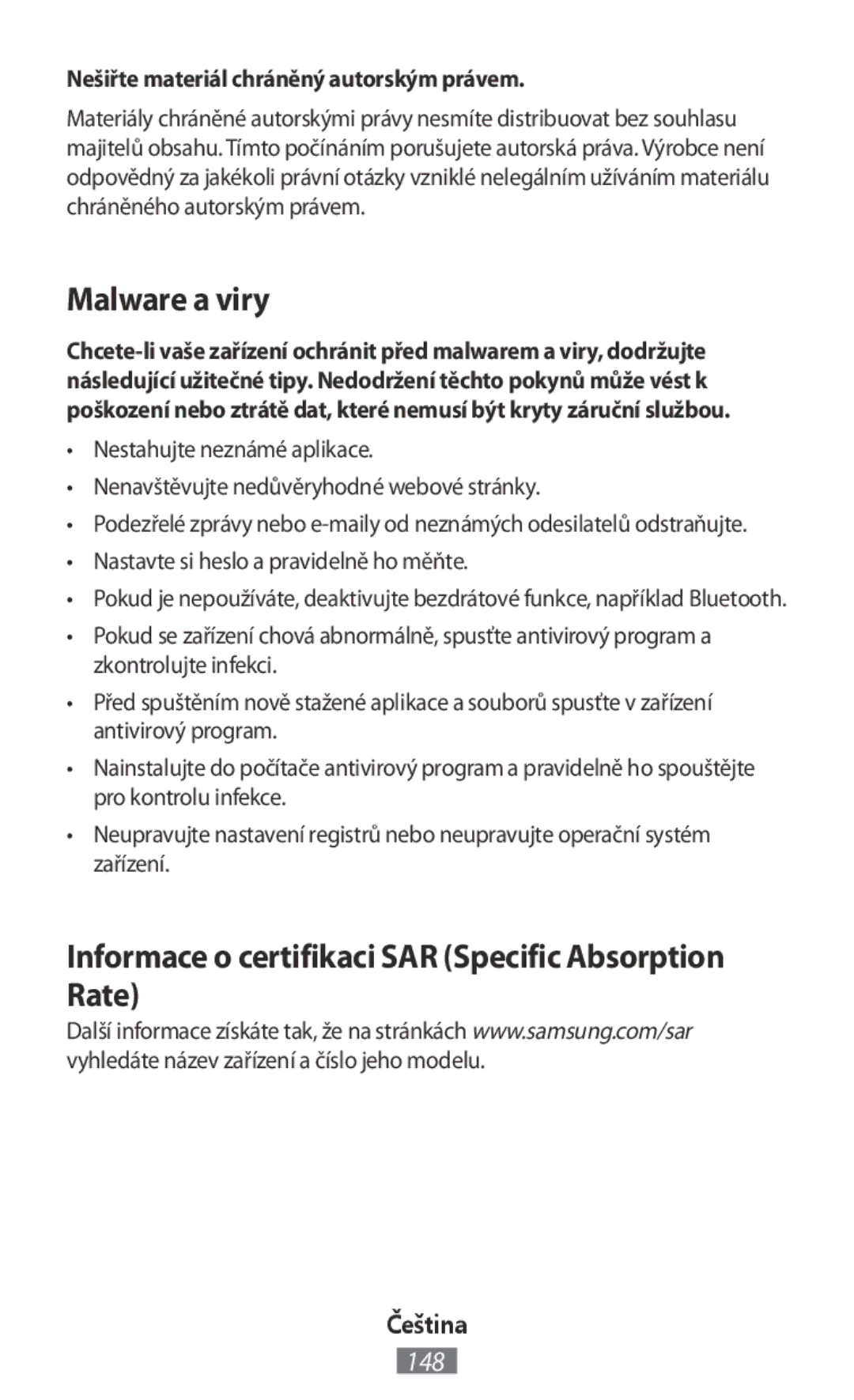 Samsung SM-A300FZKDETL, SM-A300FZDDSEE, SM-A300FZDUMEO Malware a viry, Informace o certifikaci SAR Specific Absorption Rate 