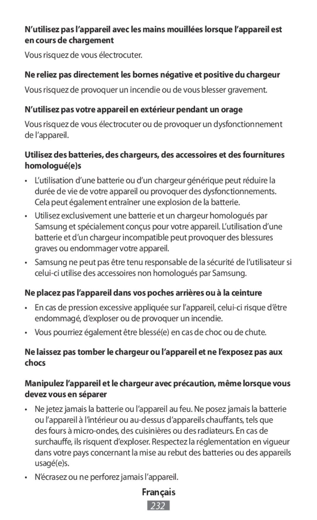 Samsung SM-A300FZWUO2C, SM-A300FZDDSEE, SM-A300FZDUMEO manual ’utilisez pas votre appareil en extérieur pendant un orage 