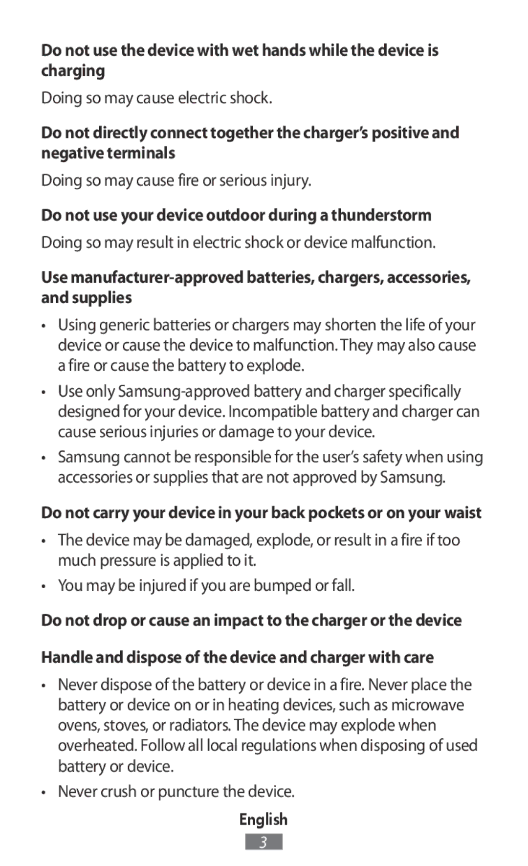 Samsung SM-A300FZWUTCL Doing so may cause fire or serious injury, Do not use your device outdoor during a thunderstorm 