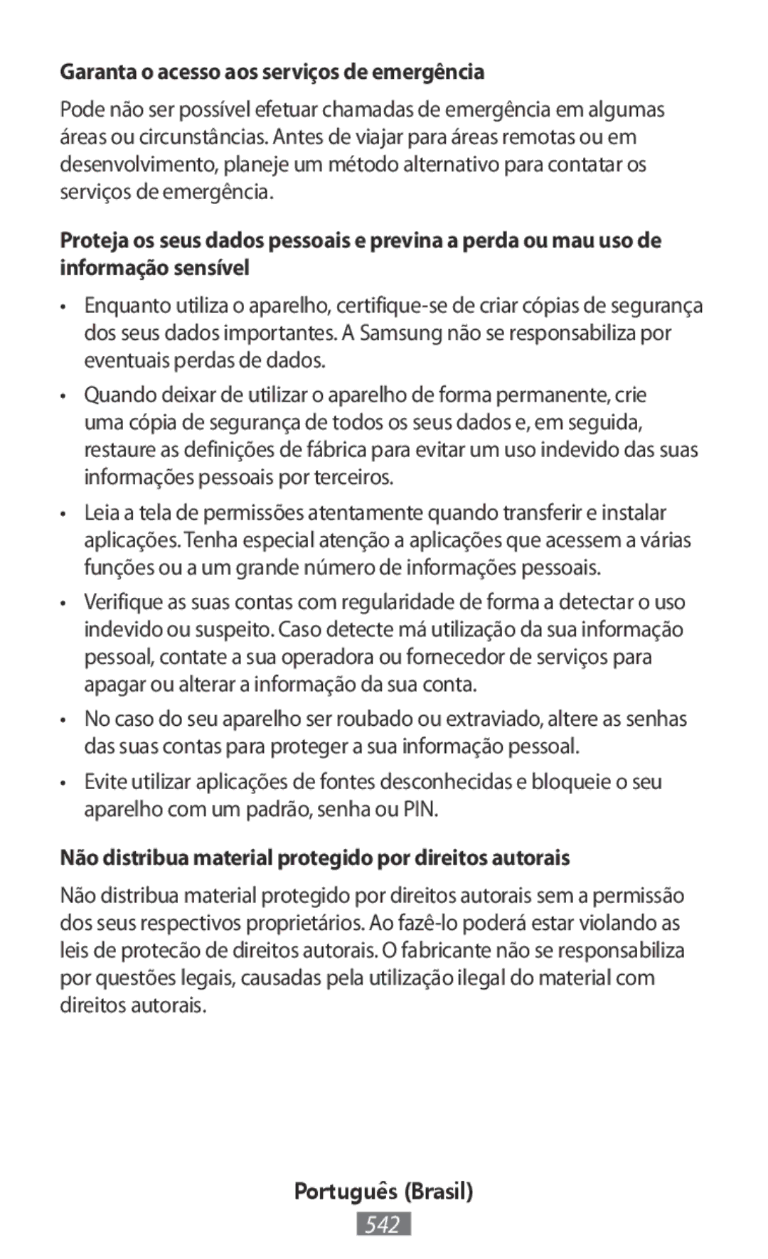 Samsung SM-T580NZBASER Garanta o acesso aos serviços de emergência, Não distribua material protegido por direitos autorais 