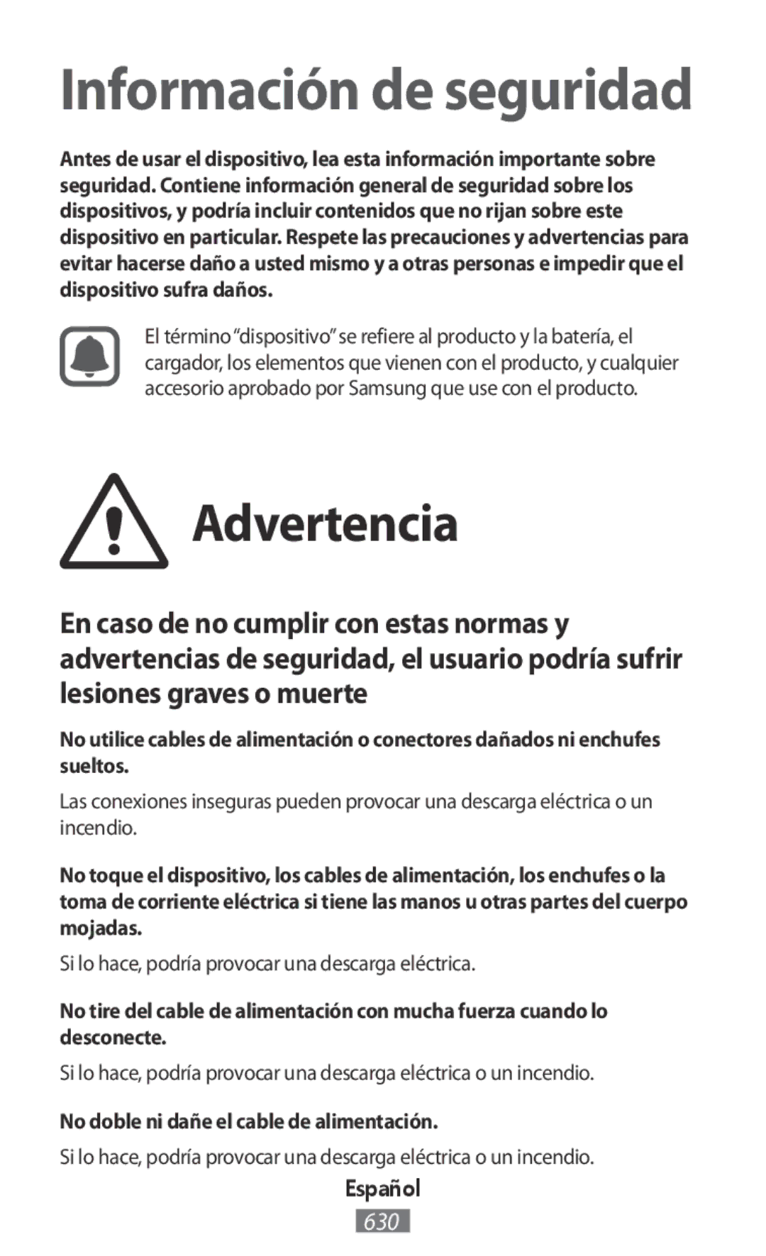 Samsung SM-A300FZKUSFR, SM-A300FZDDSEE manual Advertencia, Si lo hace, podría provocar una descarga eléctrica, Español 