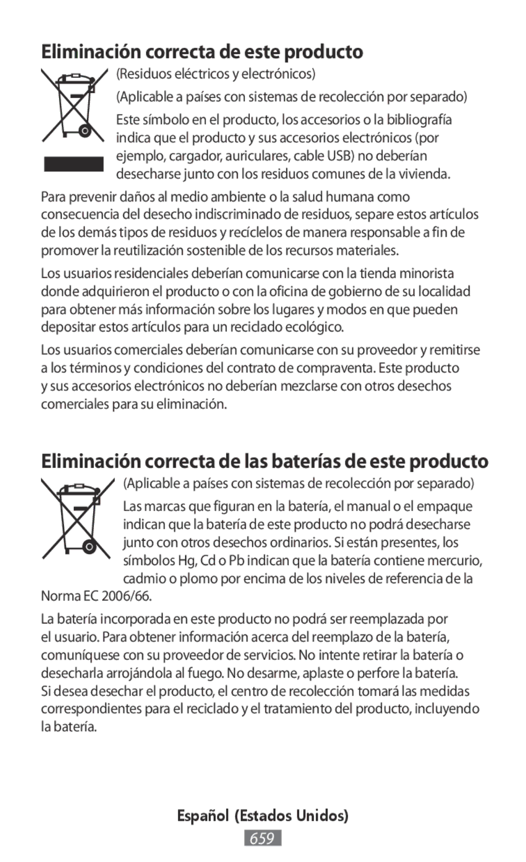 Samsung SM-A300FZKUWIN manual Eliminación correcta de las baterías de este producto, Residuos eléctricos y electrónicos 