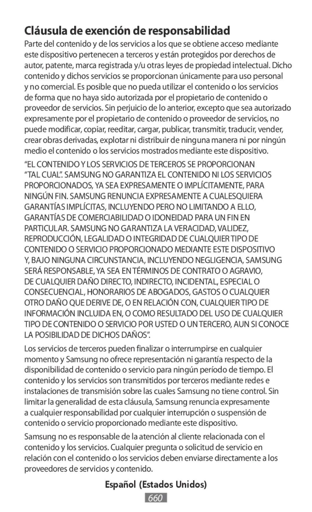 Samsung SM-A300FZKUOMN, SM-A300FZDDSEE, SM-A300FZDUMEO, SM-A300FZDUXEO manual Cláusula de exención de responsabilidad 