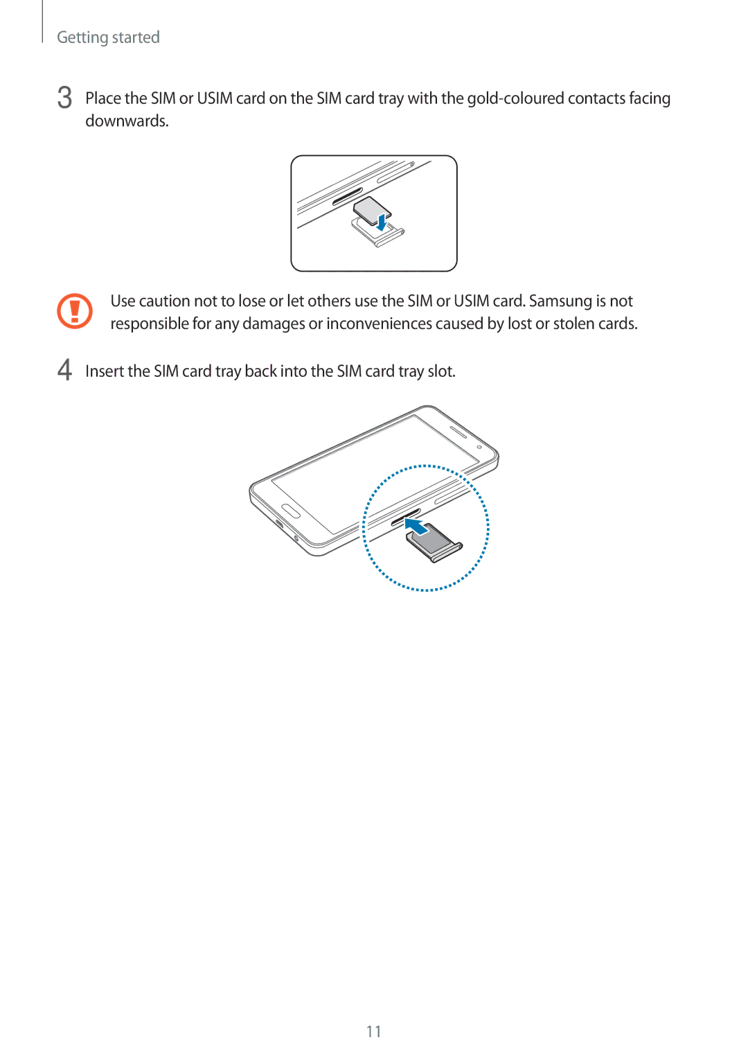 Samsung SM-A300FZWUCYV, SM-A300FZDDSEE, SM-A300FZDUMEO manual Insert the SIM card tray back into the SIM card tray slot 