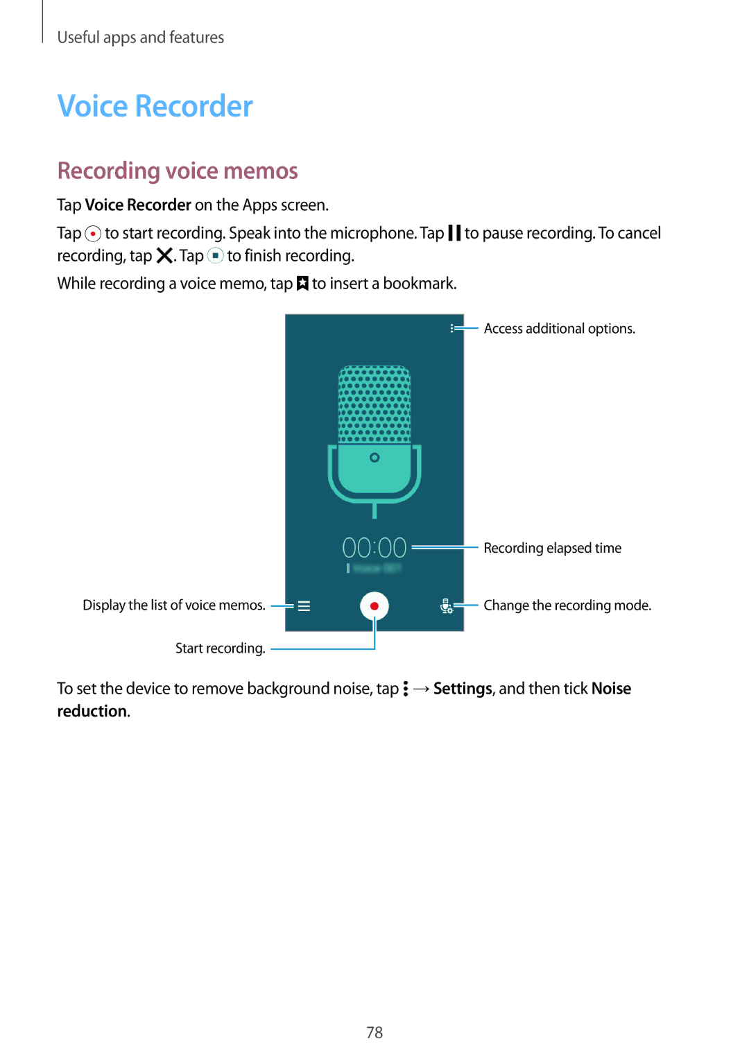 Samsung SM-A300FZSUTIM, SM-A300FZDDSEE, SM-A300FZDUMEO, SM-A300FZDUXEO, SM-A300FZWUVGR Voice Recorder, Recording voice memos 