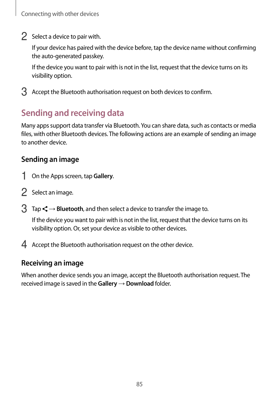 Samsung SM-A300FZWUHUI, SM-A300FZDDSEE, SM-A300FZDUMEO Sending and receiving data, Sending an image, Receiving an image 