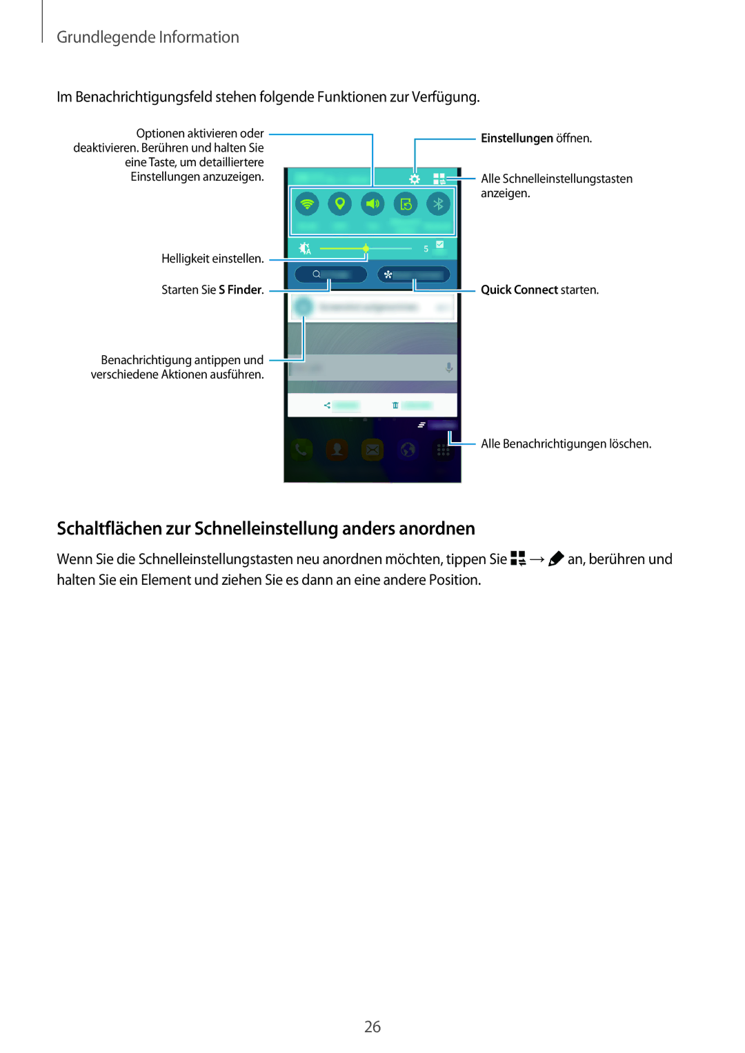 Samsung SM-A300FZWUDPL, SM-A300FZDDSEE manual Schaltflächen zur Schnelleinstellung anders anordnen, Quick Connect starten 