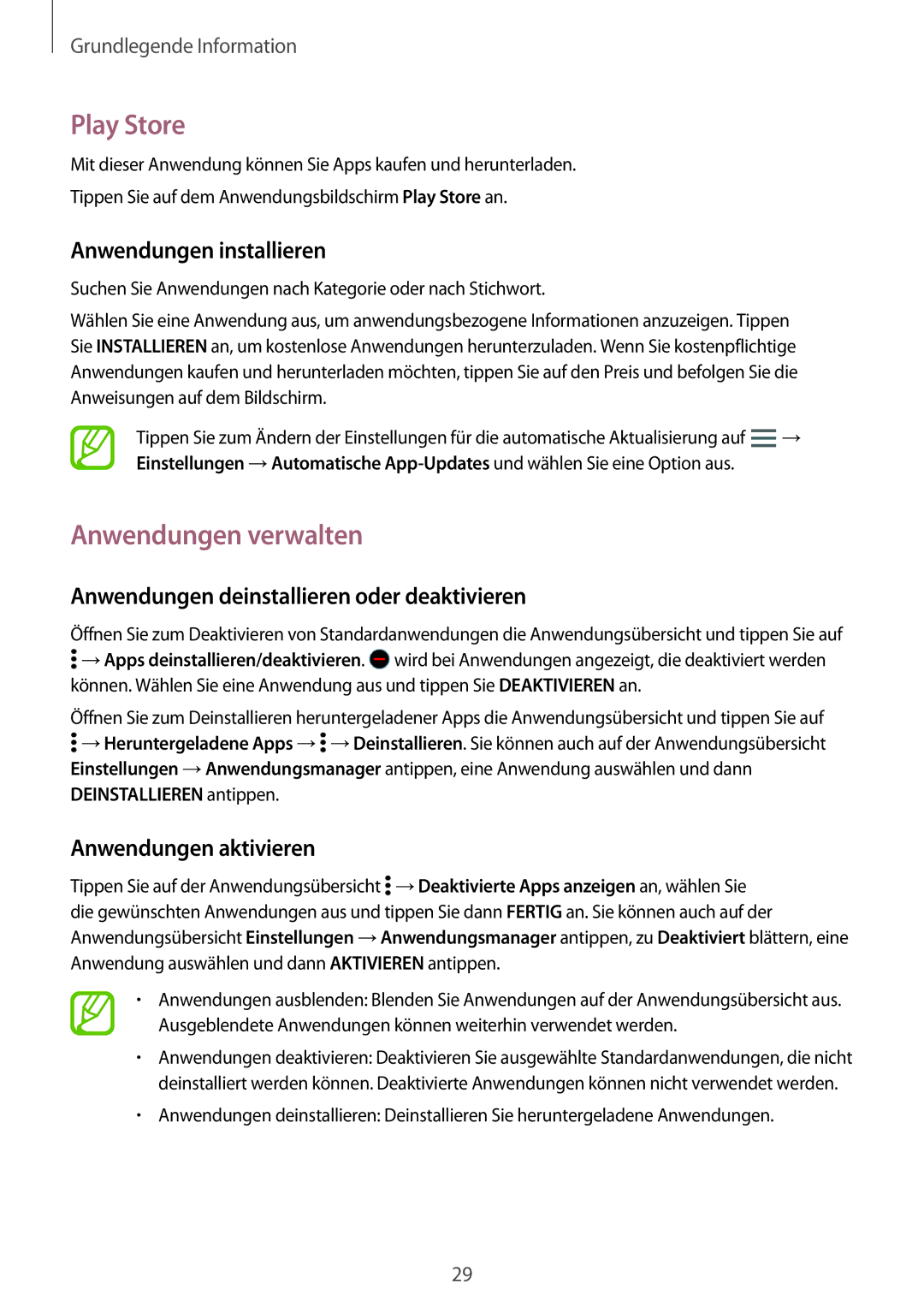 Samsung SM-A300FZWDROM, SM-A300FZDDSEE Play Store, Anwendungen verwalten, Anwendungen deinstallieren oder deaktivieren 