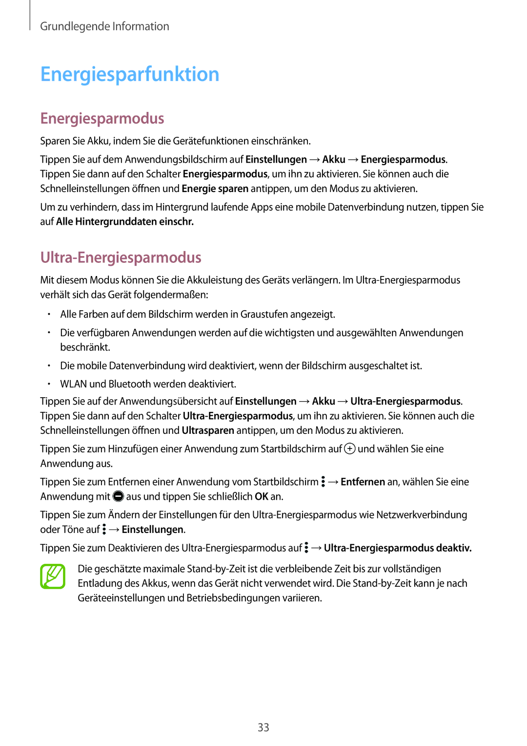 Samsung SM-A300FZWUPLS, SM-A300FZDDSEE, SM-A300FZDUMEO, SM-A300FZDUXEO manual Energiesparfunktion, Ultra-Energiesparmodus 