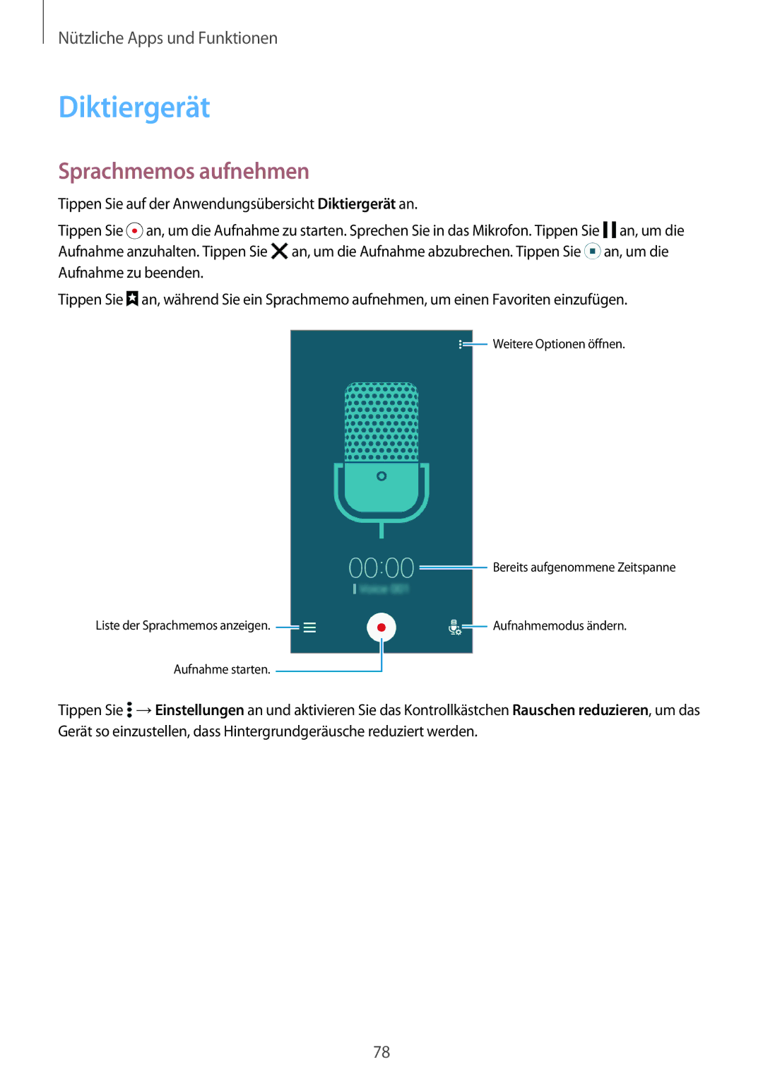 Samsung SM-A300FZWUTTR, SM-A300FZDDSEE, SM-A300FZDUMEO, SM-A300FZDUXEO, SM-A300FZWUVGR Diktiergerät, Sprachmemos aufnehmen 