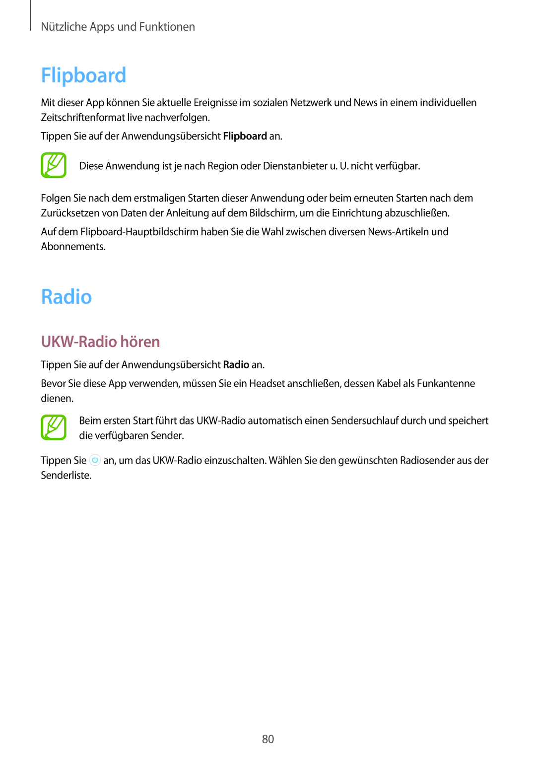 Samsung SM-A300FZWUCYV, SM-A300FZDDSEE, SM-A300FZDUMEO, SM-A300FZDUXEO, SM-A300FZWUVGR manual Flipboard, UKW-Radio hören 