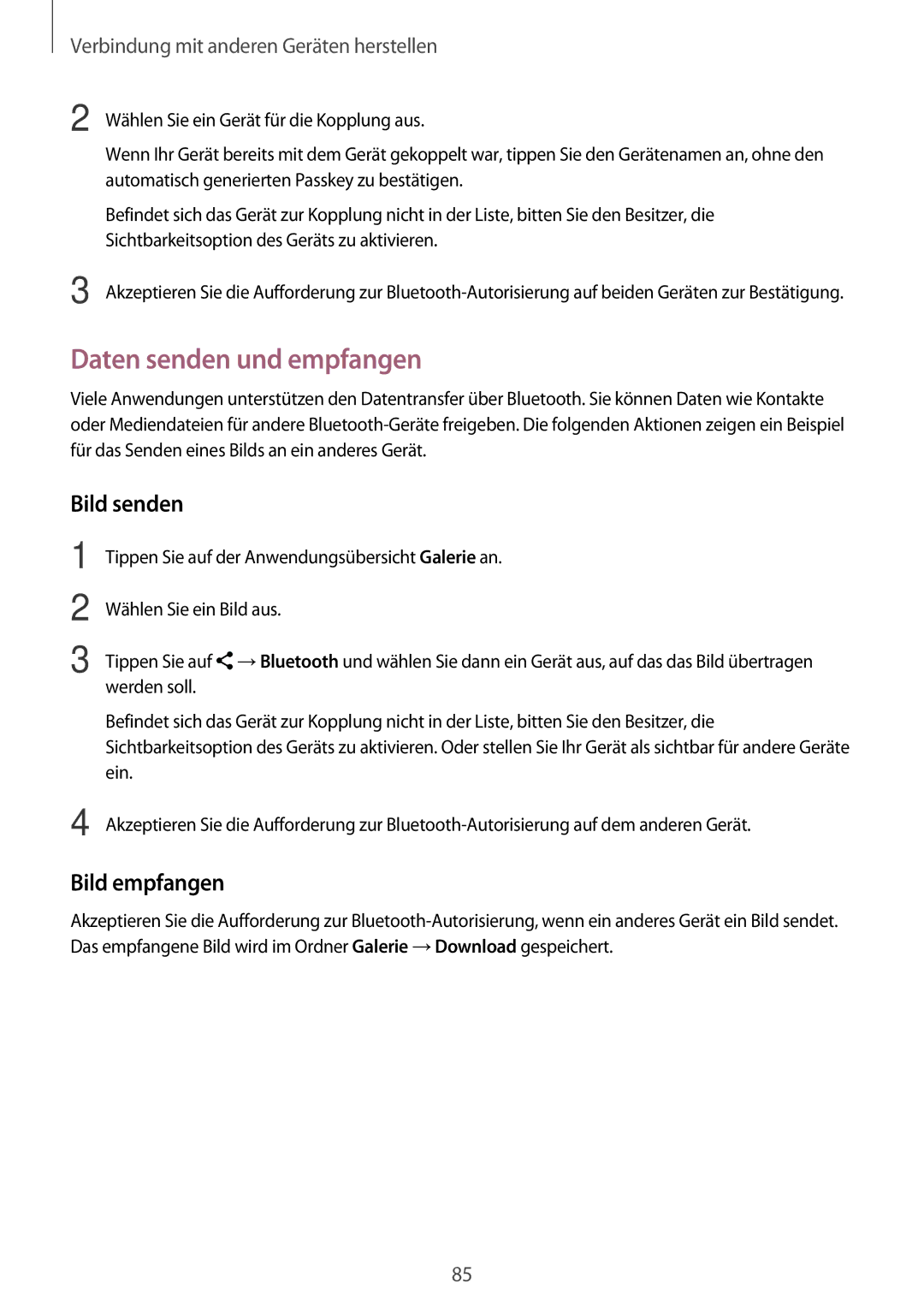 Samsung SM-A300FZKUDBT, SM-A300FZDDSEE, SM-A300FZDUMEO manual Daten senden und empfangen, Bild senden, Bild empfangen 