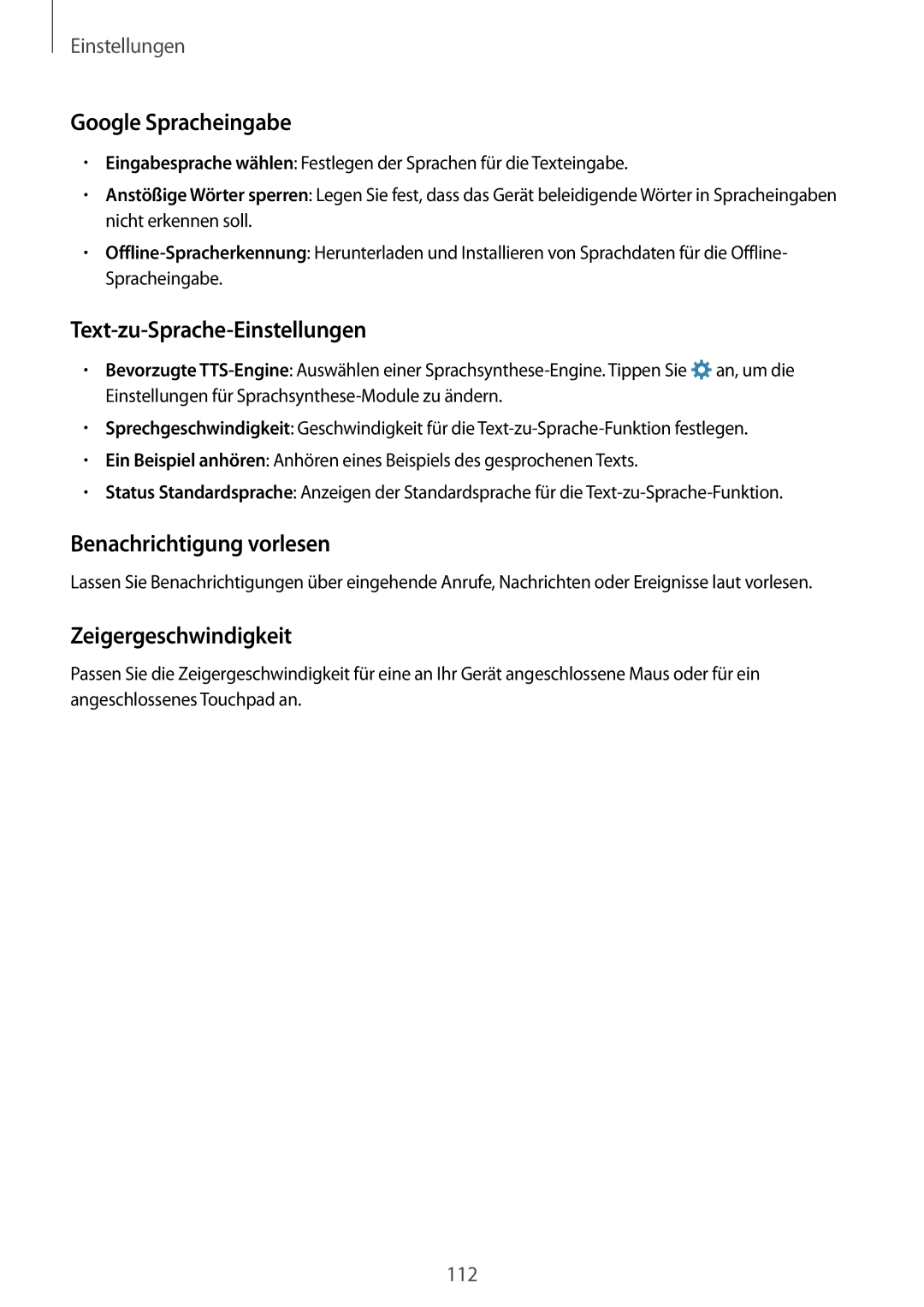 Samsung SM-A300FZKUOPT, SM-A300FZDDSEE manual Google Spracheingabe, Text-zu-Sprache-Einstellungen, Benachrichtigung vorlesen 