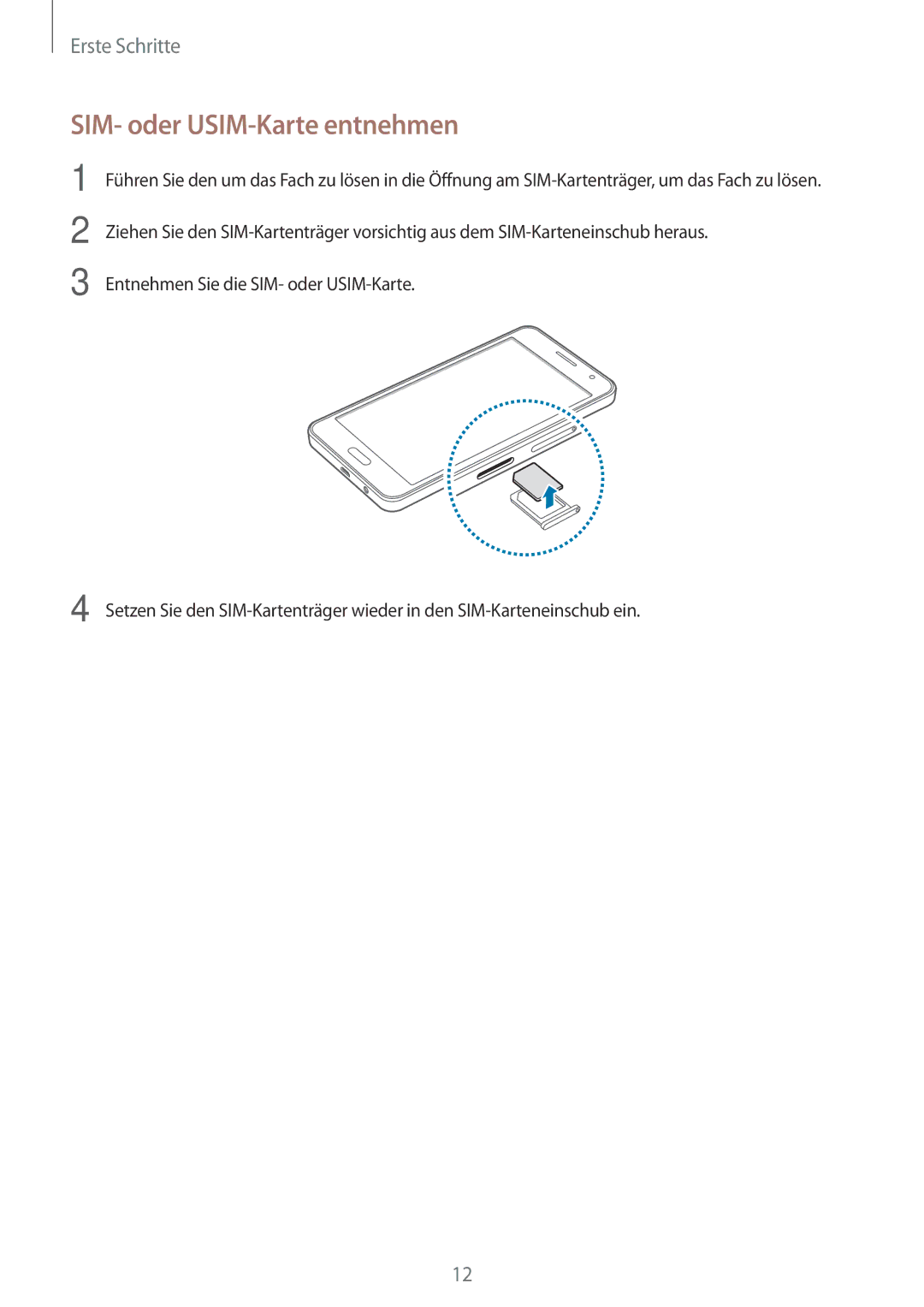 Samsung SM-A300FZKUVIA, SM-A300FZDDSEE, SM-A300FZDUMEO, SM-A300FZDUXEO, SM-A300FZWUVGR manual SIM- oder USIM-Karte entnehmen 