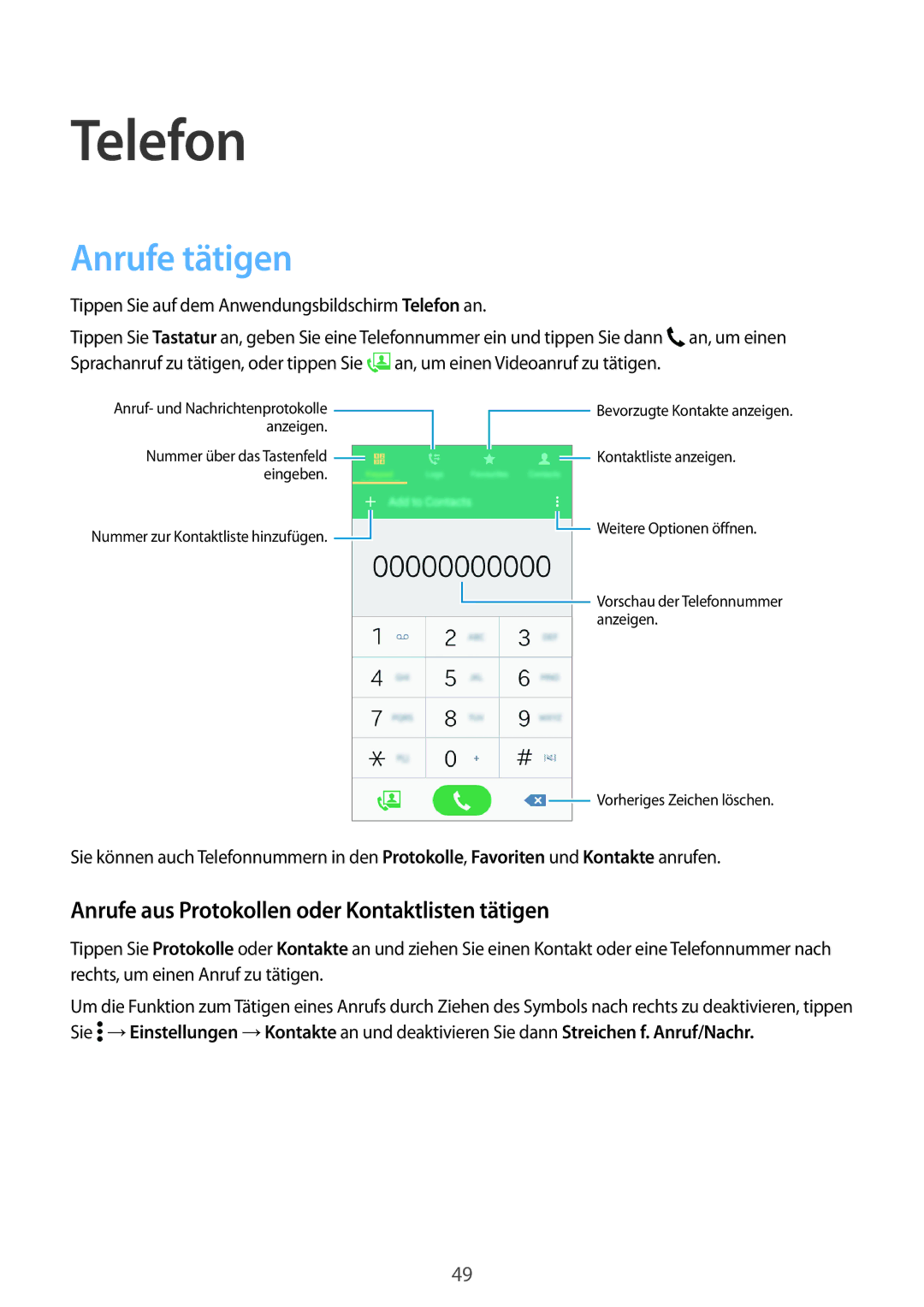 Samsung SM2A300FZKUDDE, SM-A300FZDDSEE manual Telefon, Anrufe tätigen, Anrufe aus Protokollen oder Kontaktlisten tätigen 