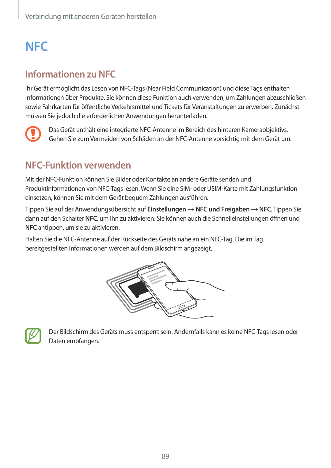 Samsung SM-A300FZSUCOS, SM-A300FZDDSEE, SM-A300FZDUMEO, SM-A300FZDUXEO manual Informationen zu NFC, NFC-Funktion verwenden 