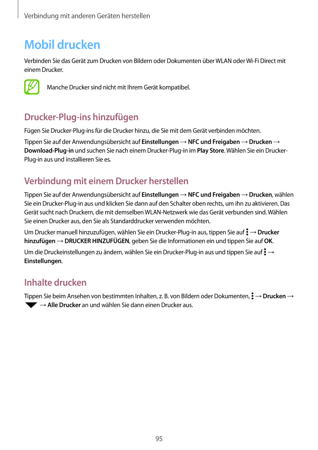 Samsung SM-A300FZWUDPL, SM-A300FZDDSEE Mobil drucken, Drucker-Plug-ins hinzufügen, Verbindung mit einem Drucker herstellen 