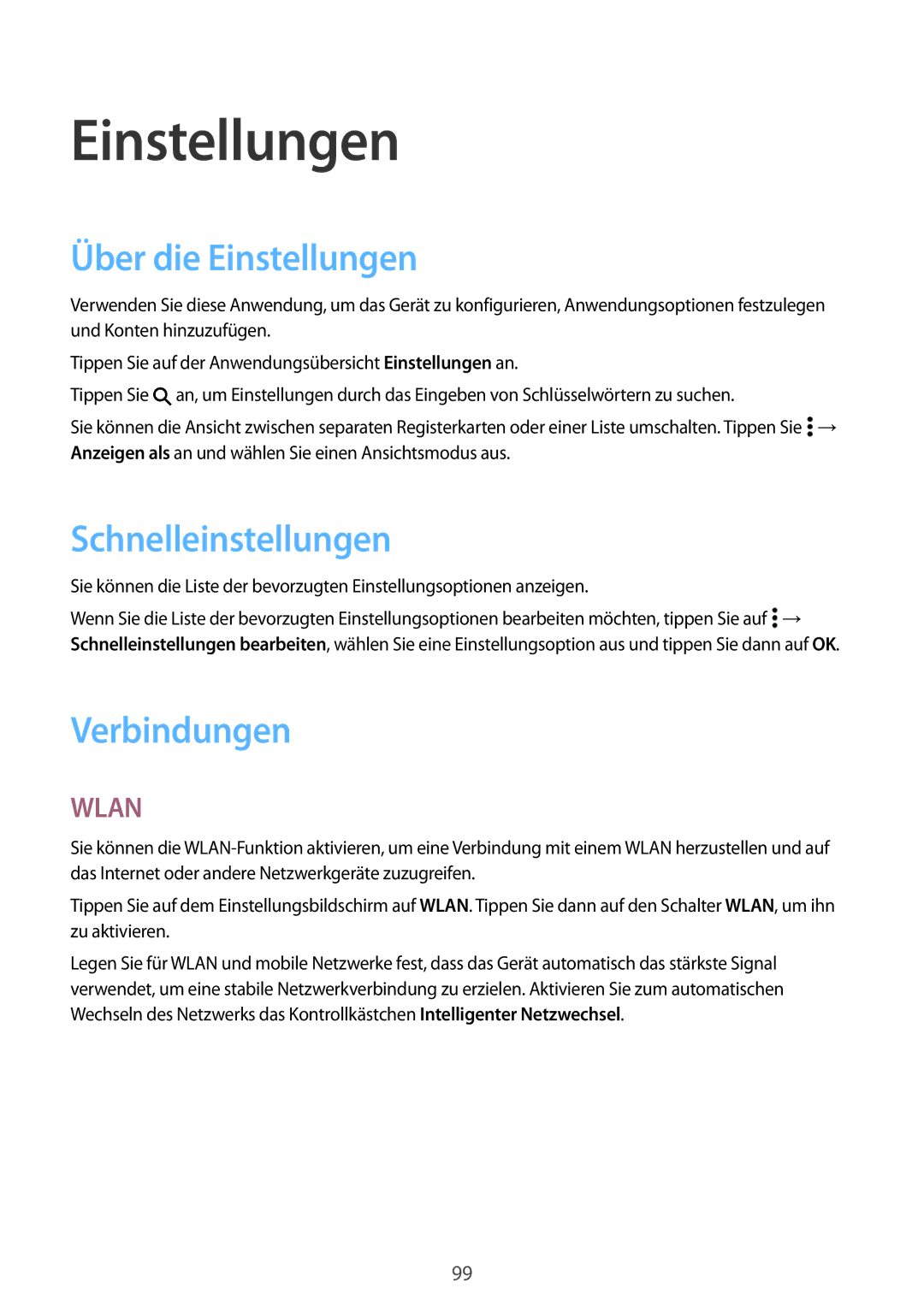 Samsung SM-A300FZKUTPH, SM-A300FZDDSEE, SM-A300FZDUMEO manual Über die Einstellungen, Schnelleinstellungen, Verbindungen 