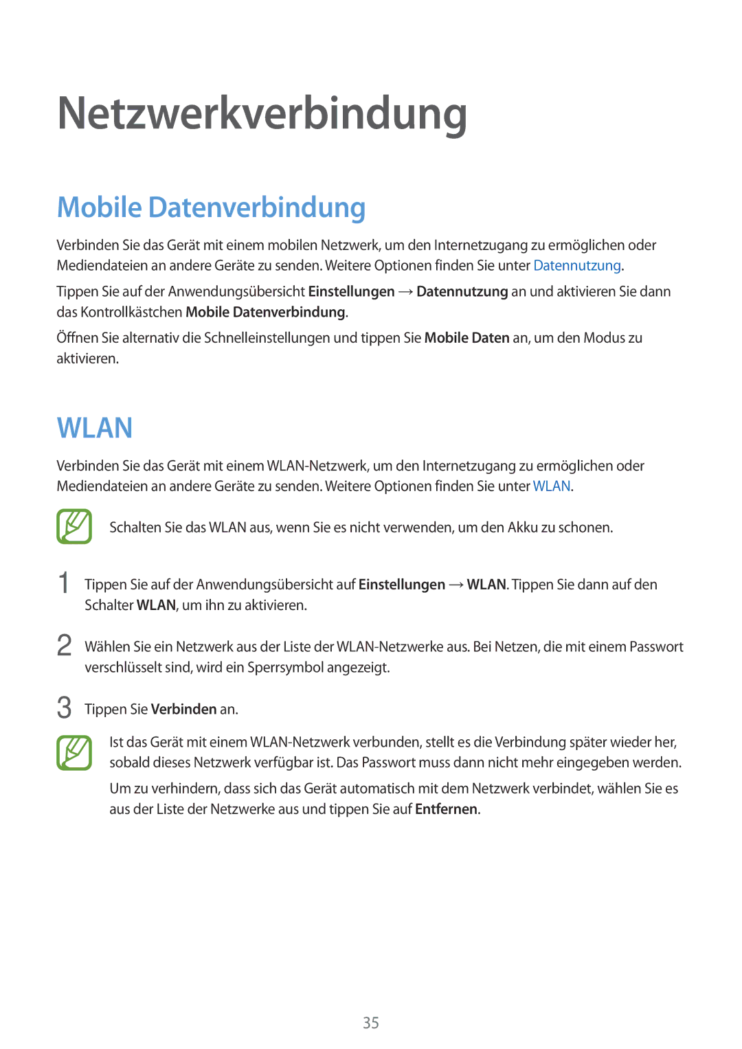 Samsung SM-A300FZDUVD2, SM-A300FZDDSEE, SM-A300FZDUMEO, SM-A300FZDUXEO manual Netzwerkverbindung, Mobile Datenverbindung 