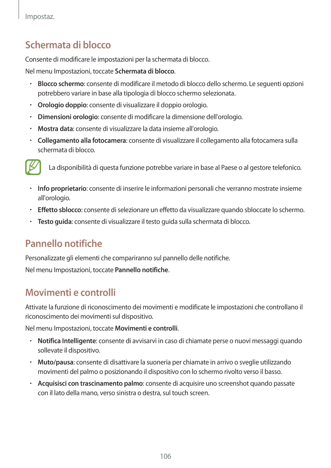 Samsung SM-A300FZWUAUT, SM-A300FZDUXEO, SM-A300FZWUDBT manual Schermata di blocco, Pannello notifiche, Movimenti e controlli 