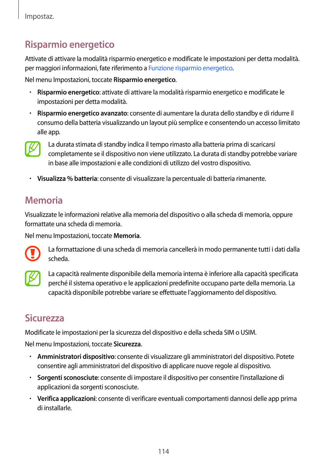 Samsung SM-A300FZKDAUT, SM-A300FZDUXEO, SM-A300FZWUDBT, SM-A300FZKUDBT, SM-A300FZSUIDE, SM-A300FZWUDPL manual Memoria, Sicurezza 