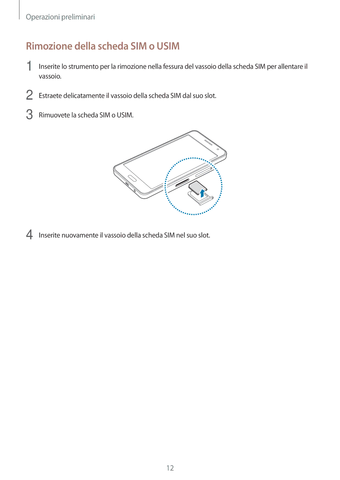 Samsung SM-A300FZWUAUT, SM-A300FZDUXEO, SM-A300FZWUDBT, SM-A300FZKUDBT, SM-A300FZSUIDE manual Rimozione della scheda SIM o Usim 