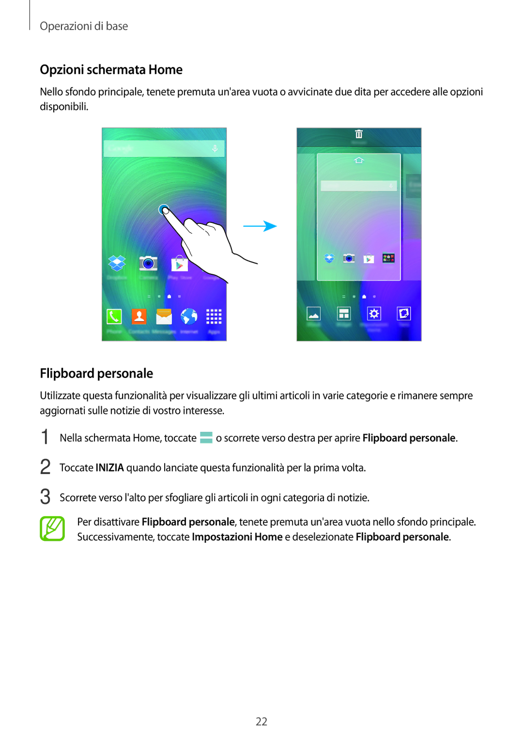 Samsung SM-A300FZWUTIM, SM-A300FZDUXEO, SM-A300FZWUDBT, SM-A300FZKUDBT manual Opzioni schermata Home, Flipboard personale 