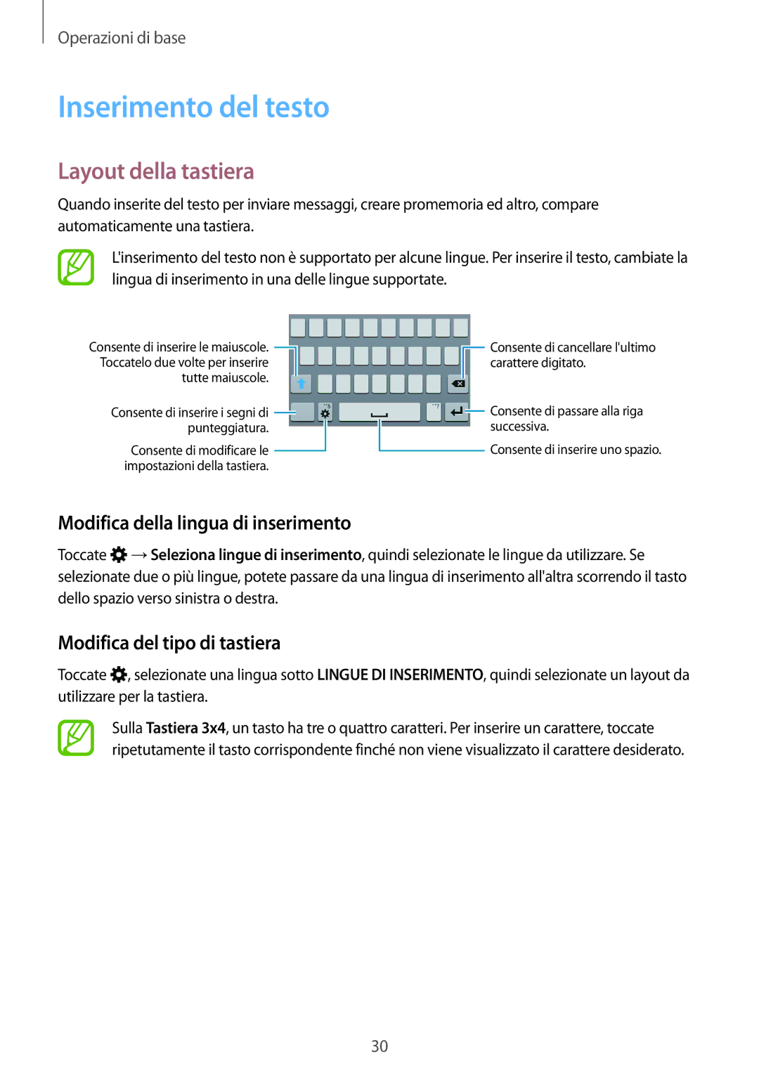 Samsung SM-A300FZDUTIM, SM-A300FZDUXEO Inserimento del testo, Layout della tastiera, Modifica della lingua di inserimento 