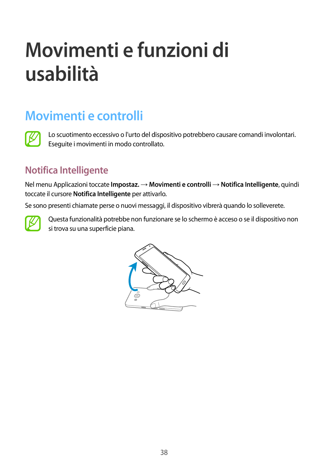 Samsung SM-A300FZDUWIN, SM-A300FZDUXEO Movimenti e funzioni di usabilità, Movimenti e controlli, Notifica Intelligente 