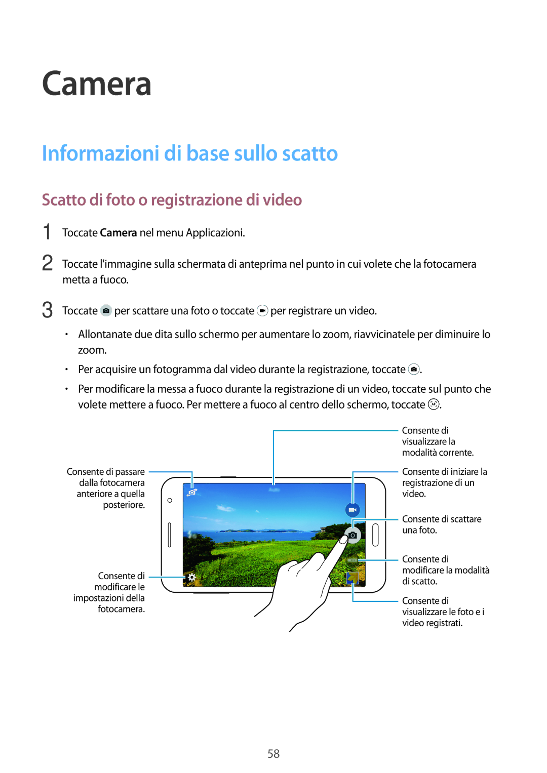 Samsung SM-A300FZWUOMN, SM-A300FZDUXEO Camera, Informazioni di base sullo scatto, Scatto di foto o registrazione di video 