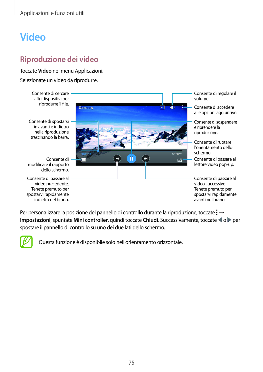 Samsung SM-A300FZKUPLS, SM-A300FZDUXEO, SM-A300FZWUDBT, SM-A300FZKUDBT, SM-A300FZSUIDE manual Video, Riproduzione dei video 