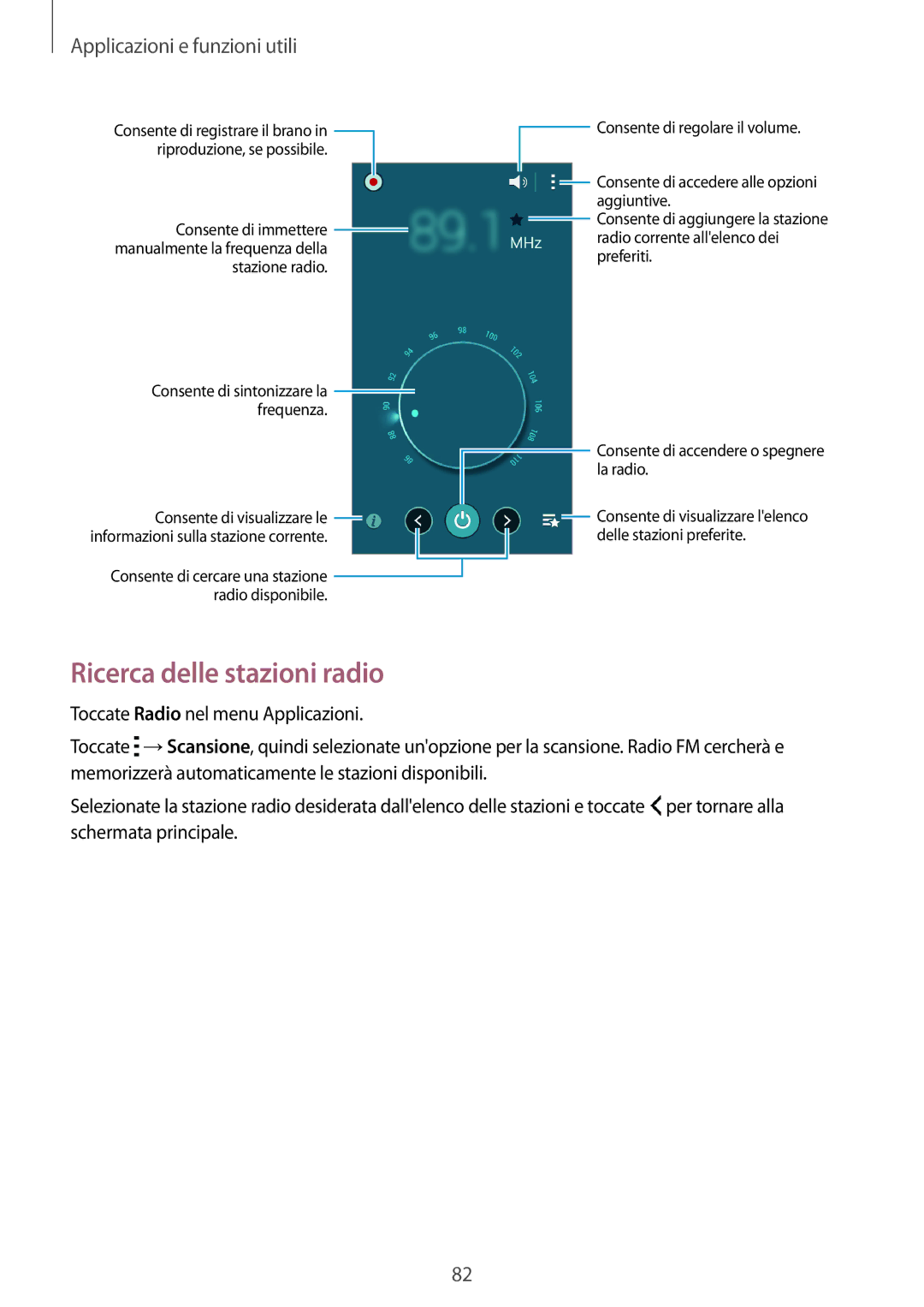 Samsung SM-A300FZKUOMN, SM-A300FZDUXEO, SM-A300FZWUDBT, SM-A300FZKUDBT manual Ricerca delle stazioni radio, Stazione radio 