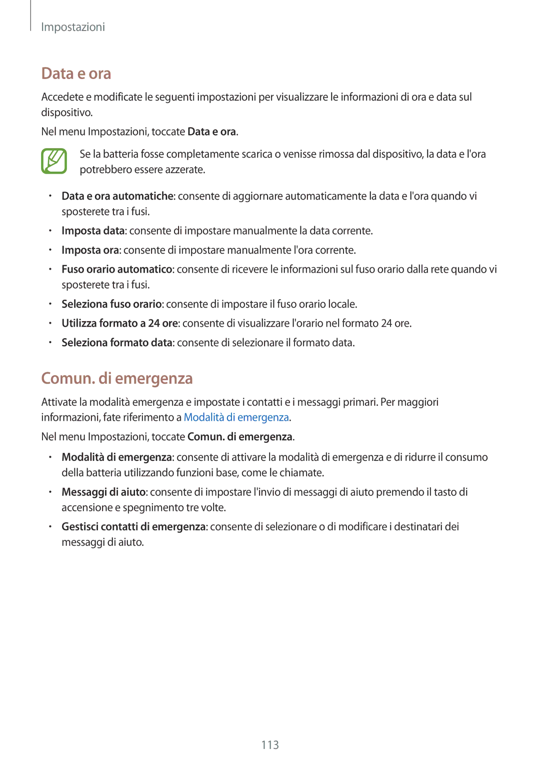 Samsung SM-A300FZKUAUT, SM-A300FZDUXEO, SM-A300FZWUDBT, SM-A300FZKUDBT, SM-A300FZSUIDE manual Data e ora, Comun. di​ emergenza 