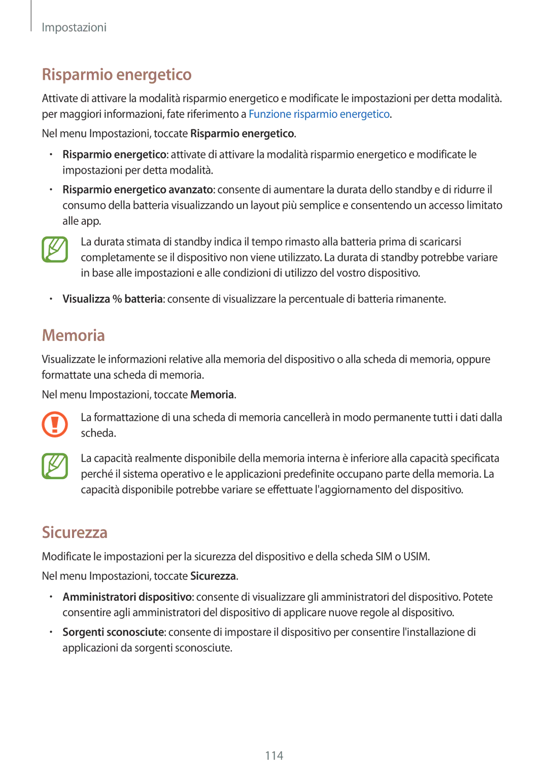 Samsung SM-A300FZKDAUT, SM-A300FZDUXEO, SM-A300FZWUDBT, SM-A300FZKUDBT, SM-A300FZSUIDE, SM-A300FZWUDPL manual Memoria, Sicurezza 