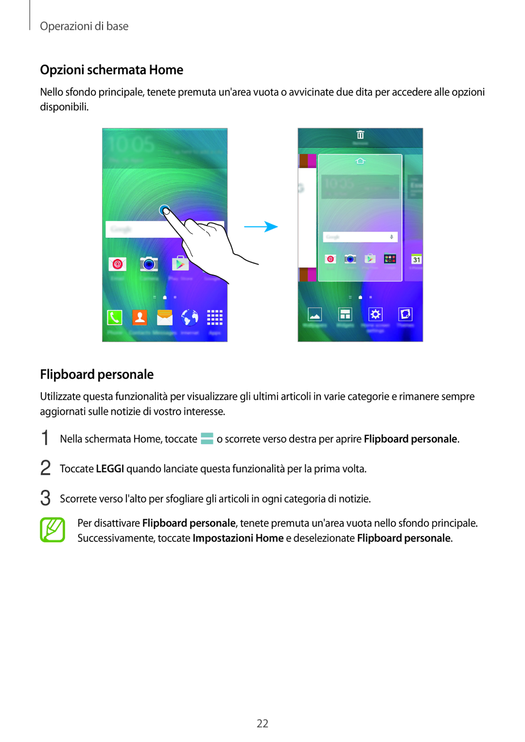 Samsung SM-A300FZWUTIM, SM-A300FZDUXEO, SM-A300FZWUDBT, SM-A300FZKUDBT manual Opzioni schermata Home, Flipboard personale 