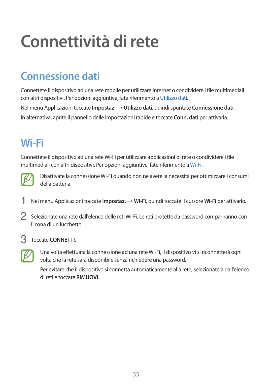 Samsung SM-A300FZKUOMN, SM-A300FZDUXEO, SM-A300FZWUDBT, SM-A300FZKUDBT manual Connettività di rete, Connessione dati, Wi-Fi 