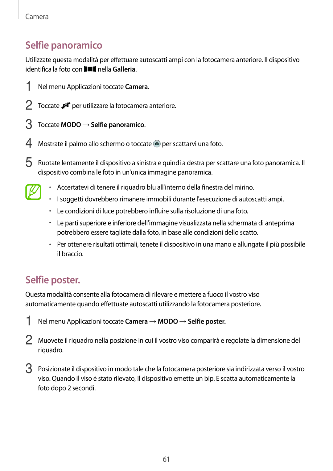 Samsung SM-A300FZKUPRT, SM-A300FZDUXEO, SM-A300FZWUDBT, SM-A300FZKUDBT Selfie poster, Toccate Modo →Selfie panoramico 