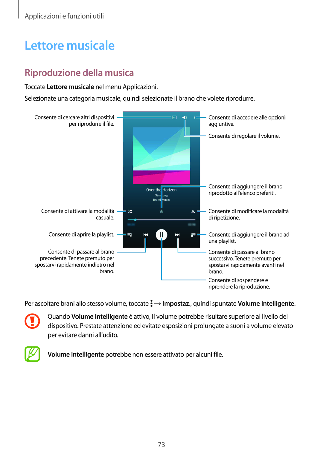 Samsung SM-A300FZKUTIM, SM-A300FZDUXEO, SM-A300FZWUDBT, SM-A300FZKUDBT manual Lettore musicale, Riproduzione della musica 