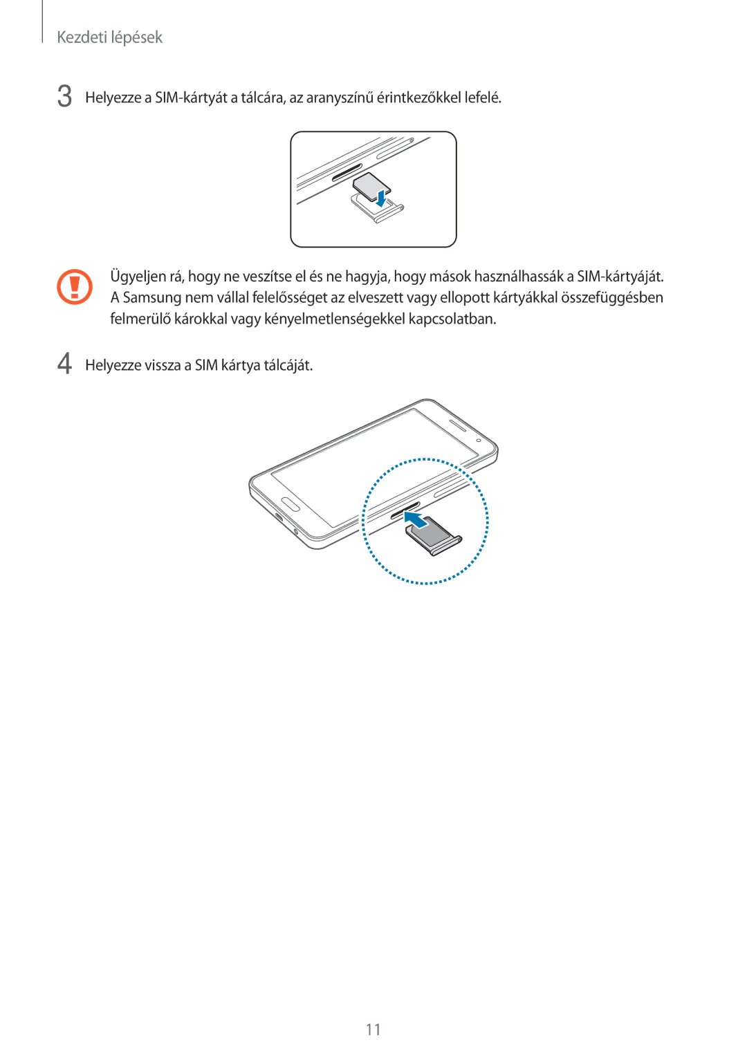 Samsung SM-A300FZSUIDE, SM-A300FZDUXEO, SM-A300FZWUVGR, SM-A300FZWUATO, SM-A300FZKUVGR Helyezze vissza a SIM kártya tálcáját 