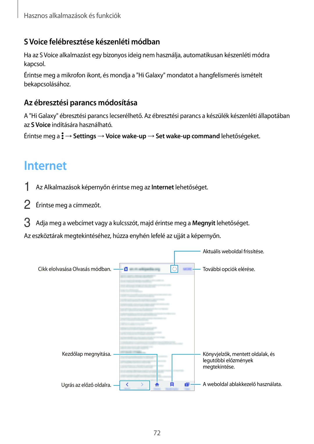 Samsung SM2A300FZWUORX, SM-A300FZDUXEO Internet, Voice felébresztése készenléti módban, Az ébresztési parancs módosítása 