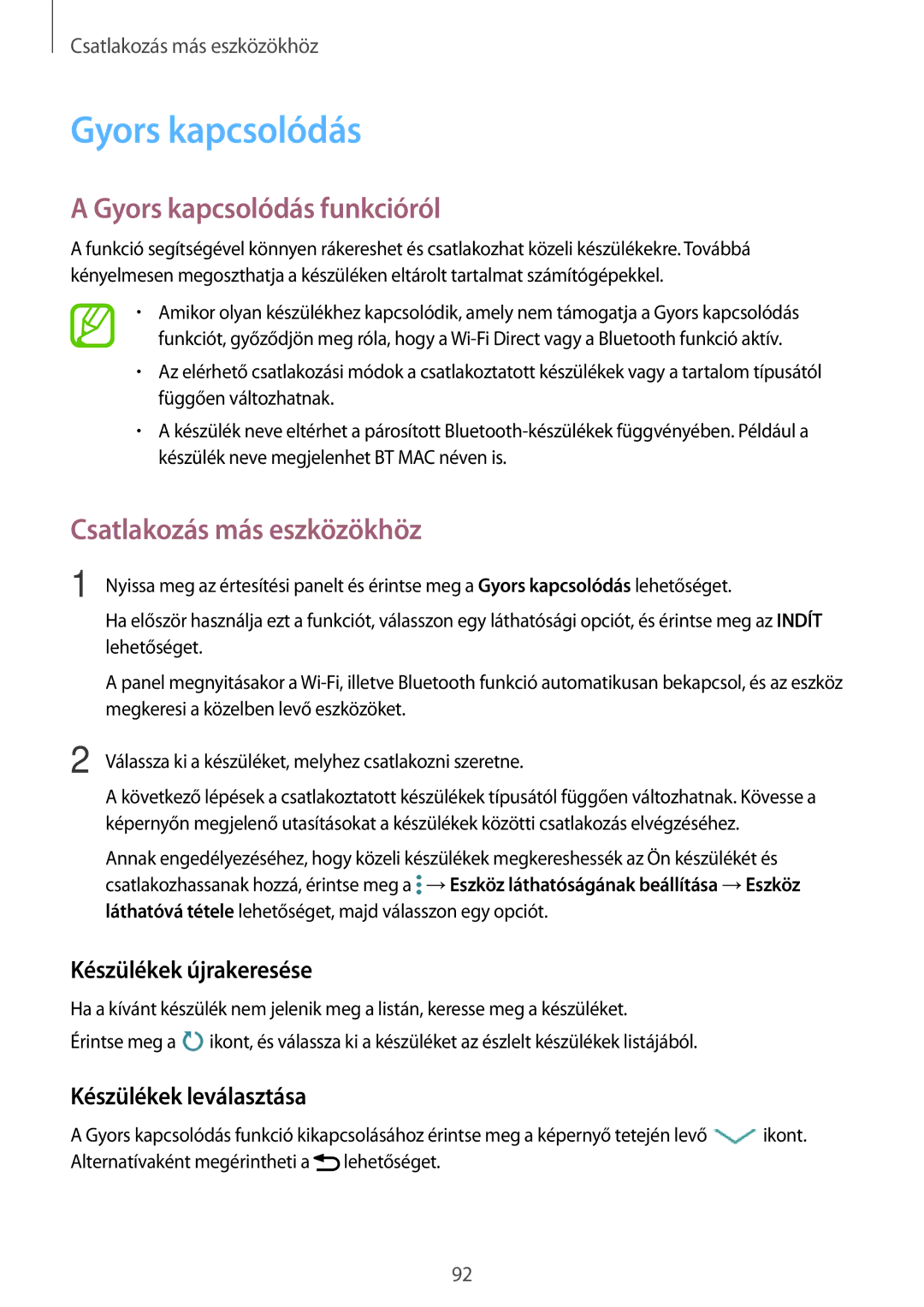 Samsung SM2A300FZWUXEH, SM-A300FZDUXEO Gyors kapcsolódás funkcióról, Készülékek újrakeresése, Készülékek leválasztása 