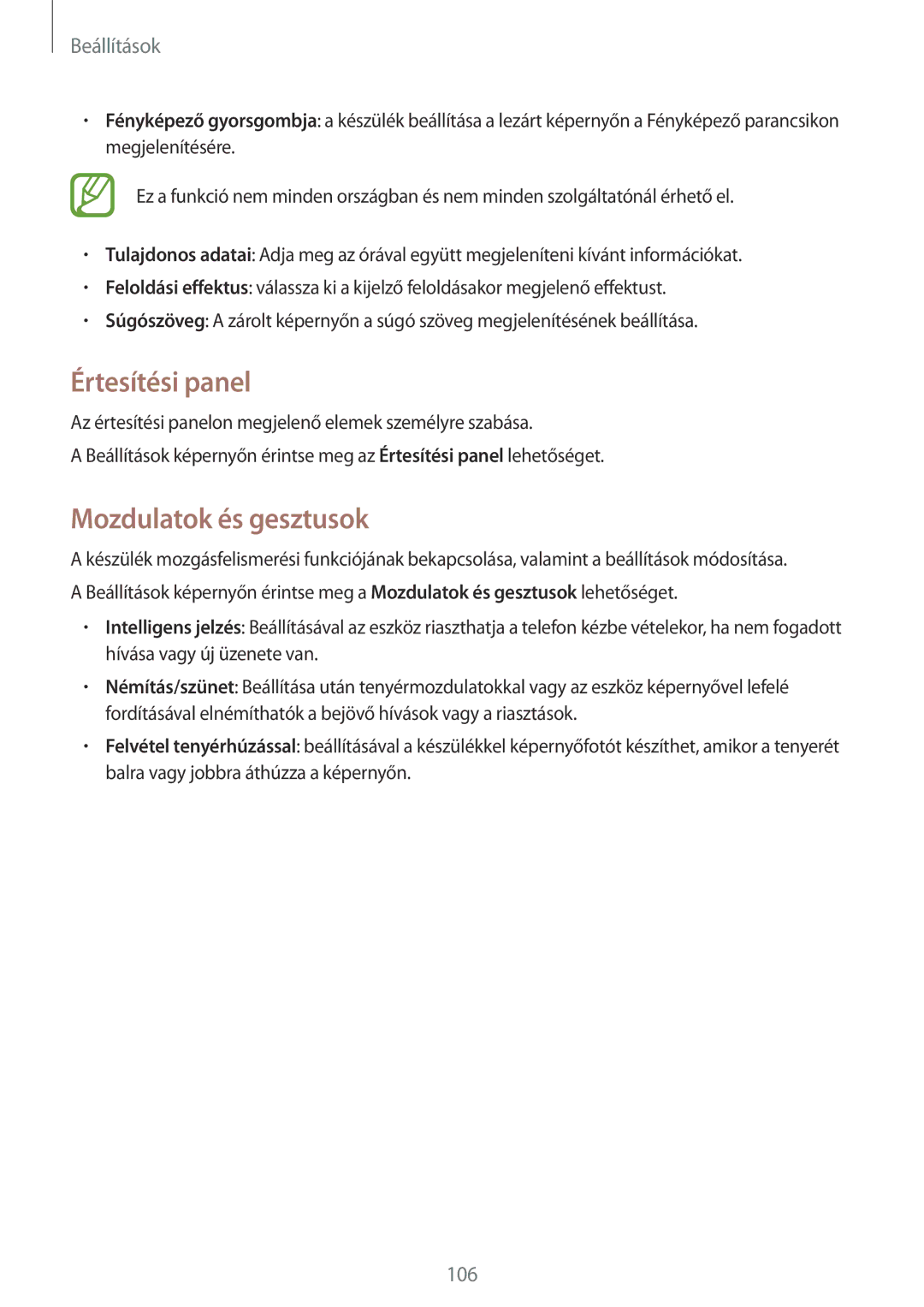 Samsung SM-A300FZWUPHE, SM-A300FZDUXEO, SM-A300FZWUVGR, SM-A300FZWUATO manual Értesítési panel, Mozdulatok és gesztusok 