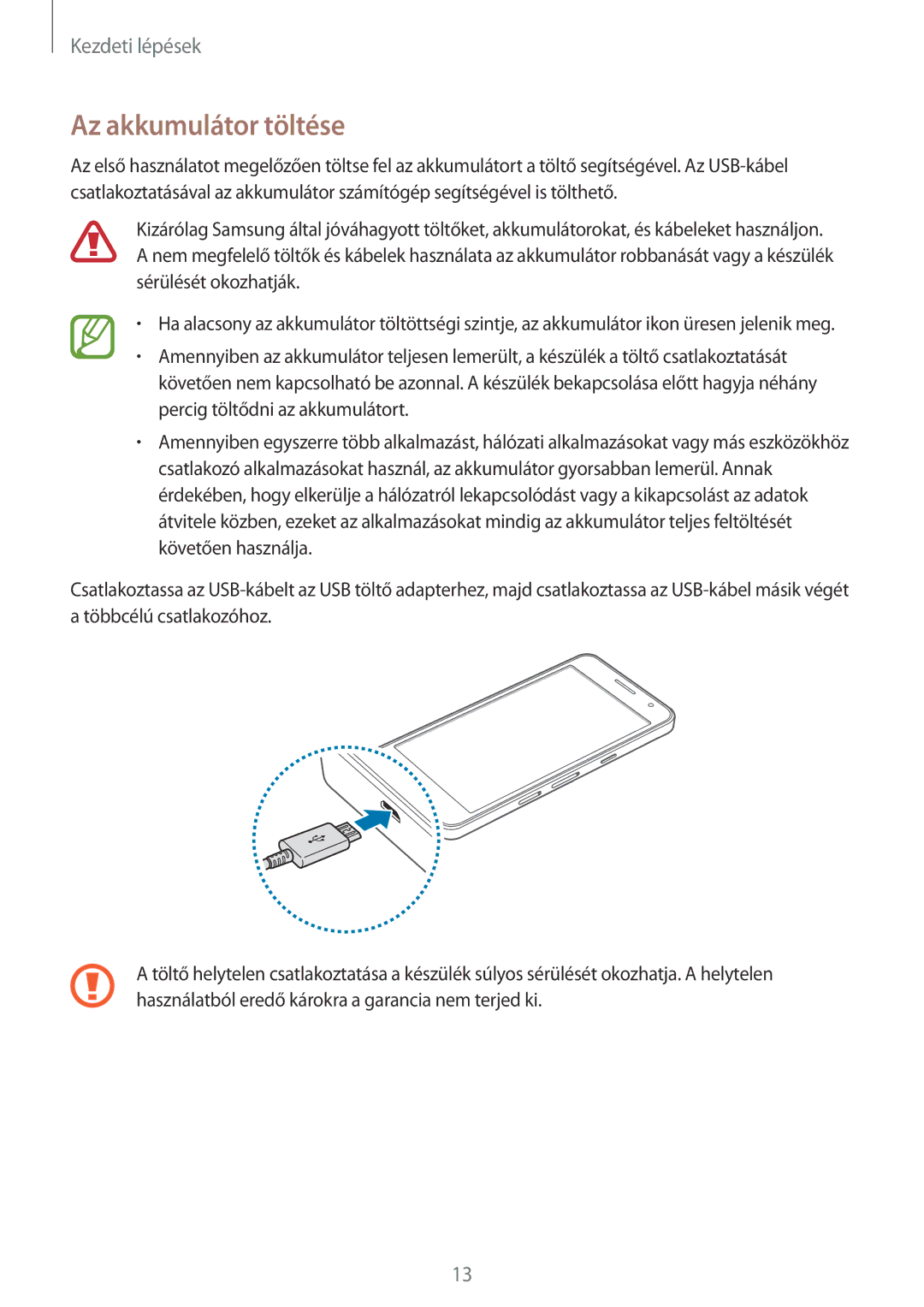 Samsung SM-A300FZKUTTR, SM-A300FZDUXEO, SM-A300FZWUVGR, SM-A300FZWUATO, SM-A300FZKUVGR, SM-A300FZKUCOS Az akkumulátor töltése 