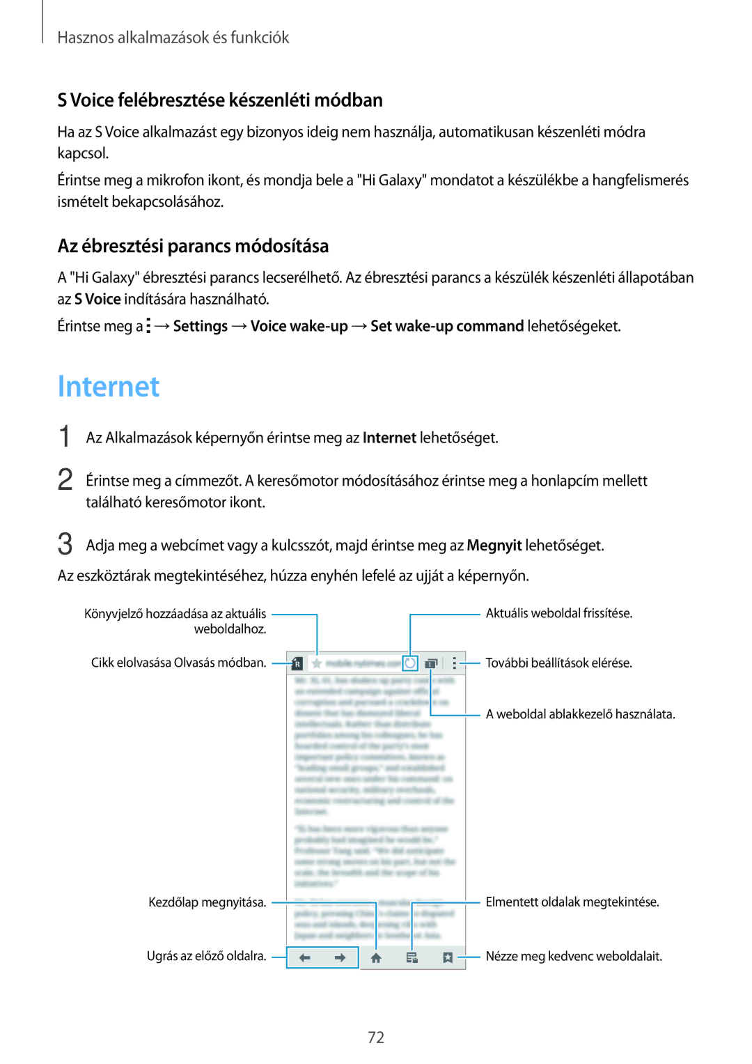 Samsung SM2A300FZWUORX, SM-A300FZDUXEO Internet, Voice felébresztése készenléti módban, Az ébresztési parancs módosítása 