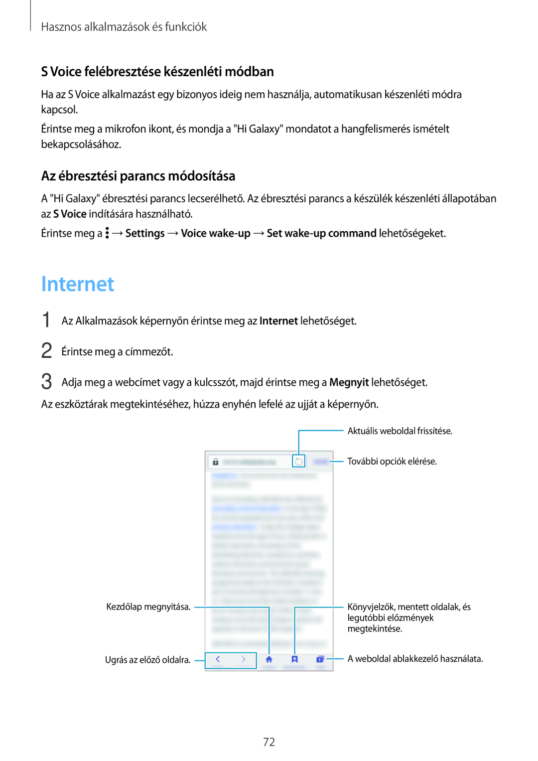 Samsung SM2A300FZWUORX, SM-A300FZDUXEO Internet, Voice felébresztése készenléti módban, Az ébresztési parancs módosítása 