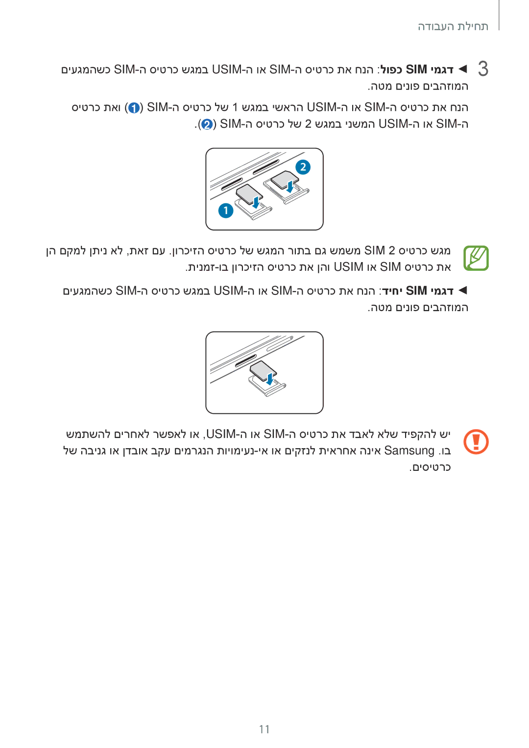 Samsung SM-A300FZDAILO, SM-A300FZKAPCL, SM-A300FZWAPTR, SM-A300FZKAPTR, SM-A300FZSAILO, SM-A300FZWACEL manual תחילת העבודה 